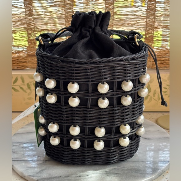 Kate‎ Spade Black Pearl-Embellished Woven Bucket Bag Target - Picture 7 of 8